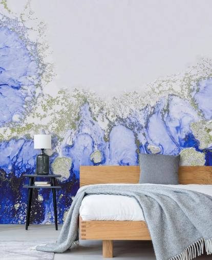 blue and gold custom abstract wall mural called Treasure Reef by Petra Meikle de Vlas