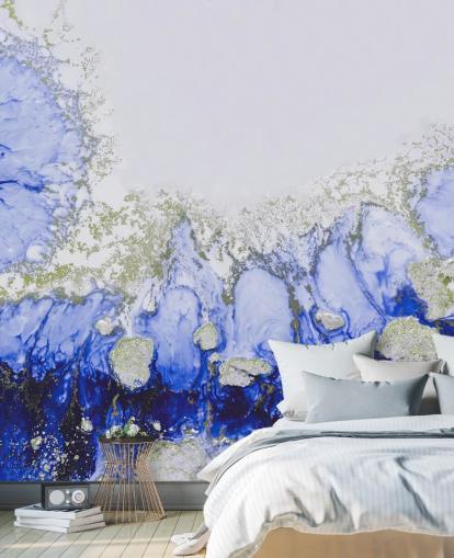 blue and gold custom abstract wall mural called Treasure Reef by Petra Meikle de Vlas