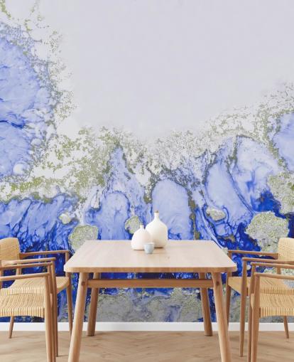 murale astratto personalizzato blu e oro chiamato Treasure Reef di Petra Meikle de Vlas