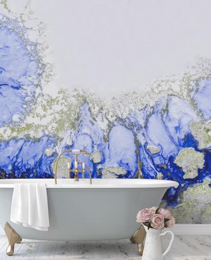 blue and gold custom abstract wall mural called Treasure Reef by Petra Meikle de Vlas