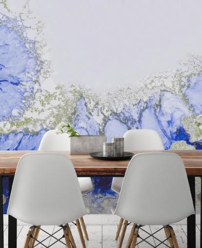 mural de pared abstracto personalizado azul y dorado llamado Treasure Reef de Petra Meikle de Vlas