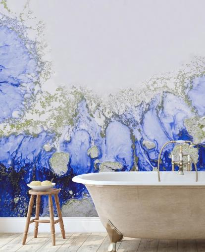 blue and gold custom abstract wall mural called Treasure Reef by Petra Meikle de Vlas