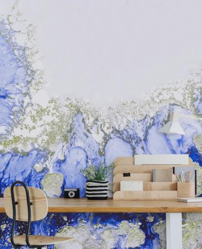 blue and gold custom abstract wall mural called Treasure Reef by Petra Meikle de Vlas