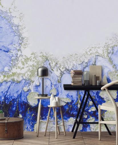 blue and gold custom abstract wall mural called Treasure Reef by Petra Meikle de Vlas blue and gold custom abstract wall mural called Treasure Reef by Petra Meikle de Vlas