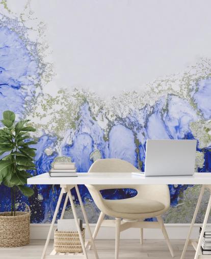 murale astratto personalizzato blu e oro chiamato Treasure Reef di Petra Meikle de Vlas murale astratto personalizzato blu e oro chiamato Treasure Reef di Petra Meikle de Vlas