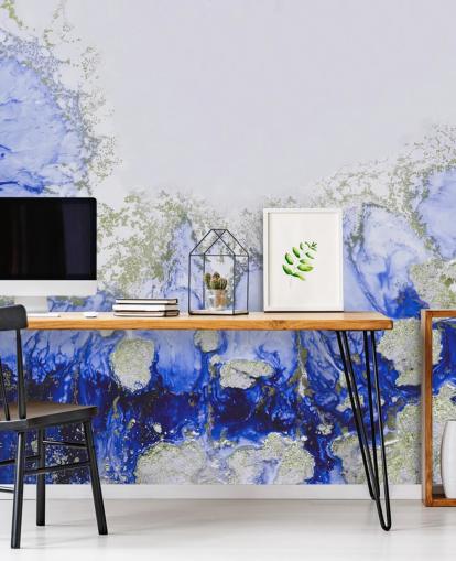 blue and gold custom abstract wall mural called Treasure Reef by Petra Meikle de Vlas