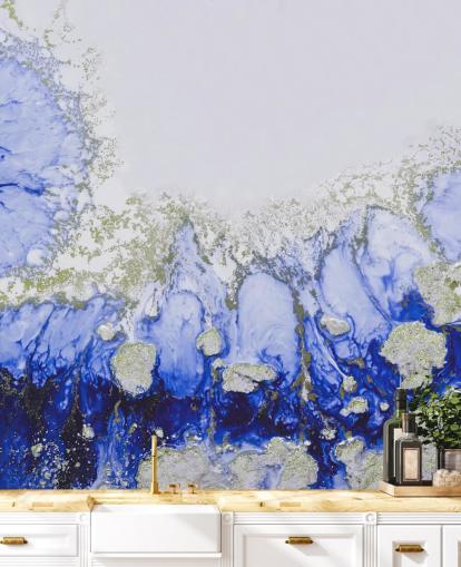 blue and gold custom abstract wall mural called Treasure Reef by Petra Meikle de Vlas