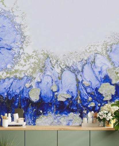 blue and gold custom abstract wall mural called Treasure Reef by Petra Meikle de Vlas