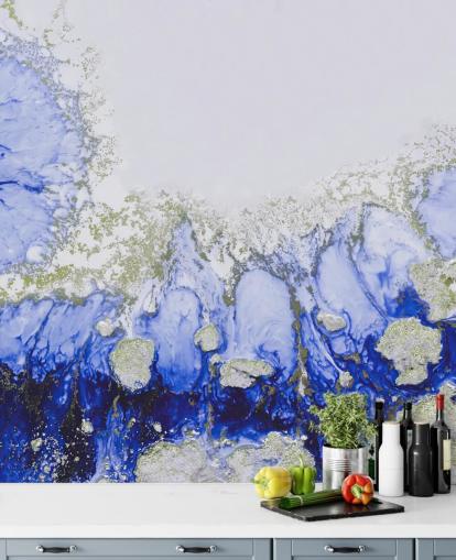 blue and gold custom abstract wall mural called Treasure Reef by Petra Meikle de Vlas