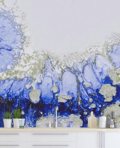 blue and gold custom abstract wall mural called Treasure Reef by Petra Meikle de Vlas