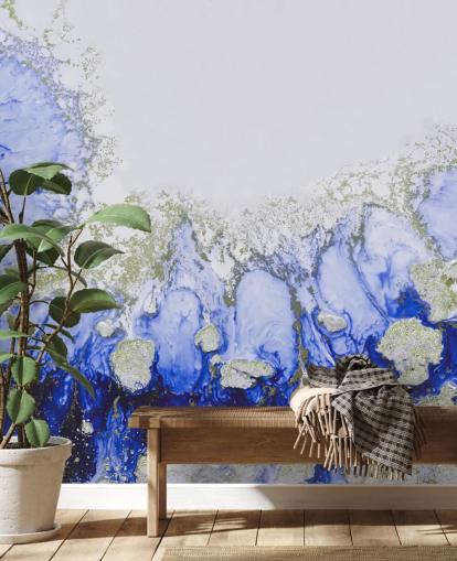 blue and gold custom abstract wall mural called Treasure Reef by Petra Meikle de Vlas