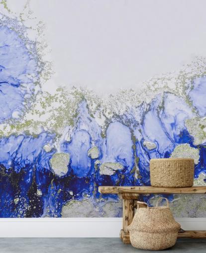 mural de pared abstracto personalizado azul y dorado llamado Treasure Reef de Petra Meikle de Vlas mural de pared abstracto personalizado azul y dorado llamado Treasure Reef de Petra Meikle de Vlas