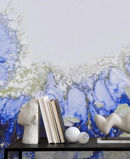 blue and gold custom abstract wall mural called Treasure Reef by Petra Meikle de Vlas blue and gold custom abstract wall mural called Treasure Reef by Petra Meikle de Vlas