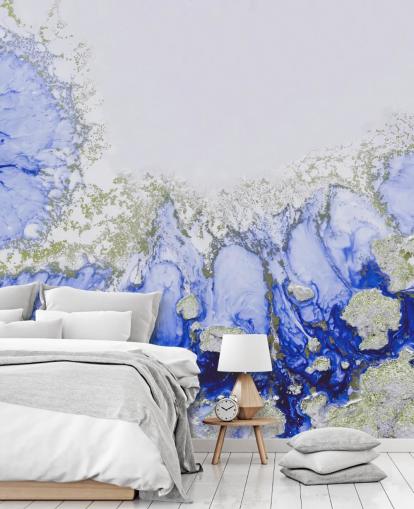 blue and gold custom abstract wall mural called Treasure Reef by Petra Meikle de Vlas