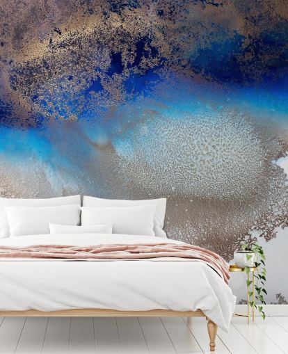 fresque murale personnalisable bleue et dorée appelée Turning Tides de Petra Meikle de Vlas pour les chambres et les salles de bain fresque murale personnalisable bleue et dorée appelée Turning Tides de Petra Meikle de Vlas pour les chambres et les salles de bain