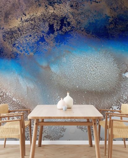 blue and gold customisable wall mural called Turning Tides by Petra Meikle de Vlas for bedrooms and bathrooms