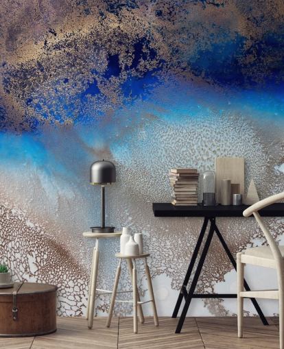 Personalisierbares blaues und goldenes Wandbild namens Turning Tides von Petra Meikle de Vlas für Schlafzimmer und Badezimmer Personalisierbares blaues und goldenes Wandbild namens Turning Tides von Petra Meikle de Vlas für Schlafzimmer und Badezimmer