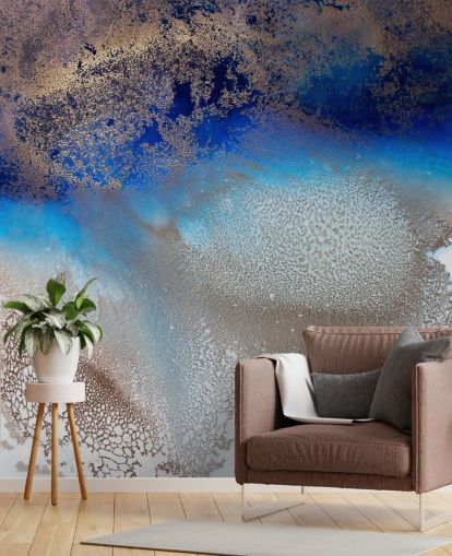 blue and gold customizable wall mural called Turning Tides by Petra Meikle de Vlas for bedrooms and bathrooms