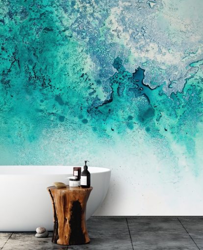 turkos anpassningsbar abstrakt havväggmålning som heter Turquoise Whispering av Petra Meikle de Vlas turkos anpassningsbar abstrakt havväggmålning som heter Turquoise Whispering av Petra Meikle de Vlas