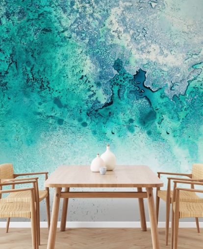 turquoise customisable abstract ocean wall mural called Turquoise Whispering by Petra Meikle de Vlas