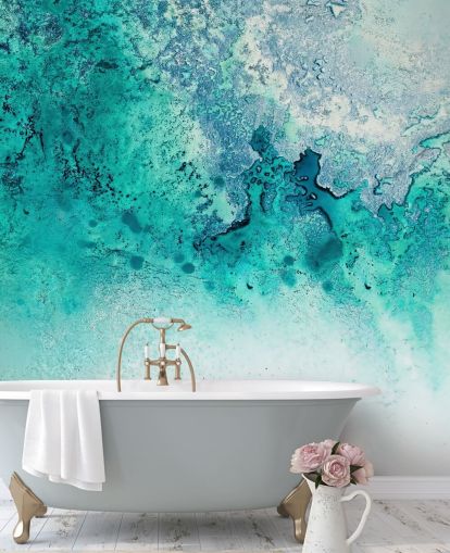 turquoise customisable abstract ocean wall mural called Turquoise Whispering by Petra Meikle de Vlas