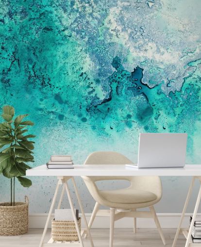 mural de parede oceânica abstrato personalizável em turquesa chamado Turquoise Whispering de Petra Meikle de Vlas mural de parede oceânica abstrato personalizável em turquesa chamado Turquoise Whispering de Petra Meikle de Vlas