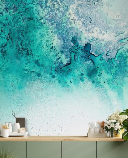 mural de pared oceánico abstracto personalizable de color turquesa llamado Turquoise Whispering de Petra Meikle de Vlas mural de pared oceánico abstracto personalizable de color turquesa llamado Turquoise Whispering de Petra Meikle de Vlas