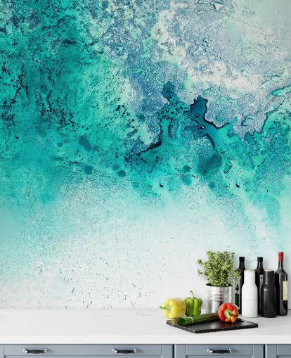 turquoise customisable abstract ocean wall mural called Turquoise Whispering by Petra Meikle de Vlas
