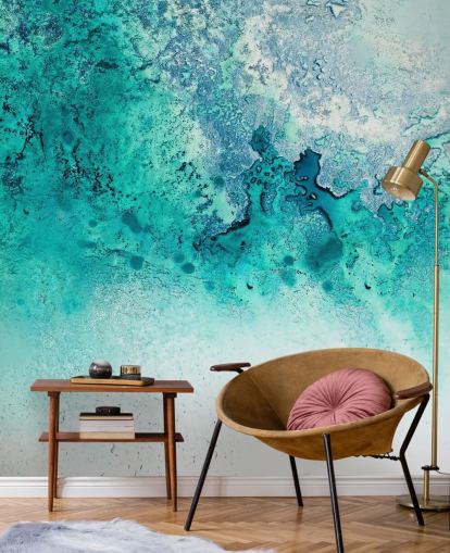 turquoise customisable abstract ocean wall mural called Turquoise Whispering by Petra Meikle de Vlas