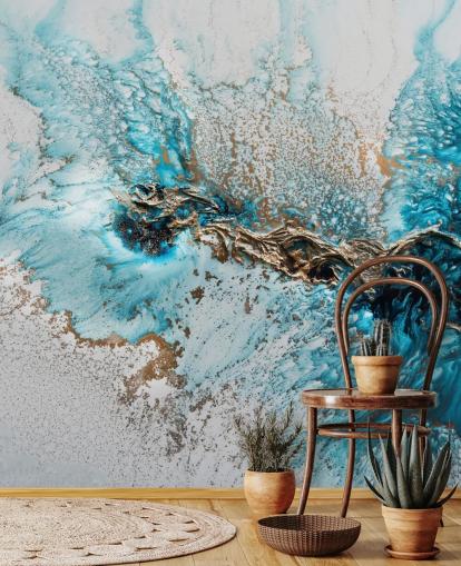 Personalisierbares Wandbild in Weiß, Blau und Gold namens Twisted von Petra Meikle de Vlas für Heimbüros, Schlafzimmer und Küchen Personalisierbares Wandbild in Weiß, Blau und Gold namens Twisted von Petra Meikle de Vlas für Heimbüros, Schlafzimmer und Küchen