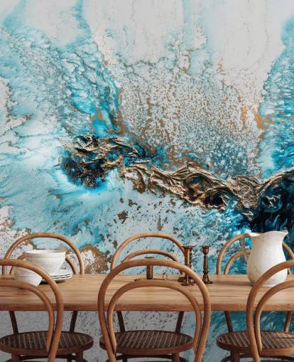 Personalisierbares Wandbild in Weiß, Blau und Gold namens Twisted von Petra Meikle de Vlas für Heimbüros, Schlafzimmer und Küchen