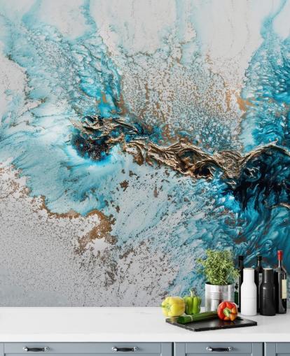 white, blue and gold customizable wall mural called Twisted by Petra Meikle de Vlas for home offices, bedrooms and kitchens white, blue and gold customizable wall mural called Twisted by Petra Meikle de Vlas for home offices, bedrooms and kitchens