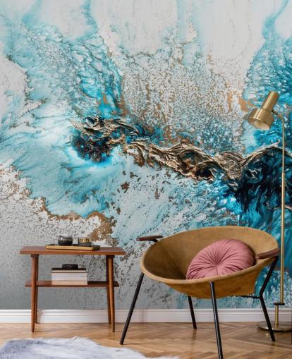 white, blue and gold customizable wall mural called Twisted by Petra Meikle de Vlas for home offices, bedrooms and kitchens white, blue and gold customizable wall mural called Twisted by Petra Meikle de Vlas for home offices, bedrooms and kitchens