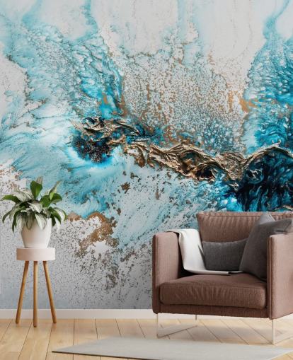 white, blue and gold customizable wall mural called Twisted by Petra Meikle de Vlas for home offices, bedrooms and kitchens