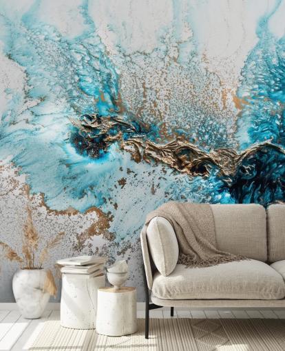 white, blue and gold customisable wall mural called Twisted by Petra Meikle de Vlas for home offices, bedrooms and kitchens white, blue and gold customisable wall mural called Twisted by Petra Meikle de Vlas for home offices, bedrooms and kitchens