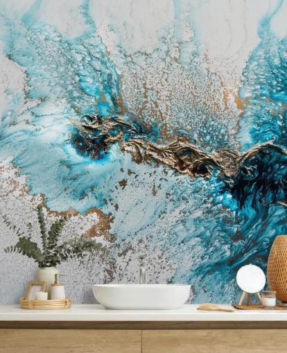 white, blue and gold customisable wall mural called Twisted by Petra Meikle de Vlas for home offices, bedrooms and kitchens