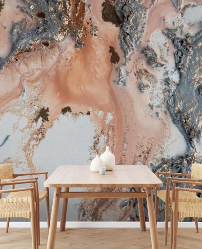 pink, grey and gold custom abstract wall mural called Unearthing by Petra Meikle de Vlas for bedrooms and living rooms