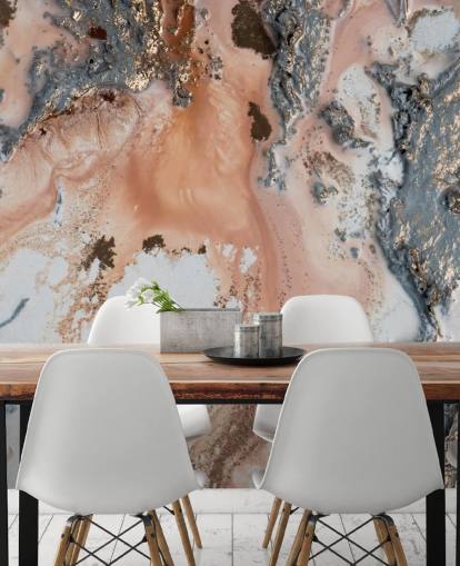 pink, gray and gold custom abstract wall mural called Unearthing by Petra Meikle de Vlas for bedrooms and living rooms