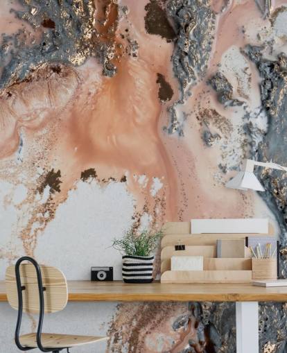 mural de parede abstrato personalizado rosa, cinza e dourado chamado Unearthing de Petra Meikle de Vlas para quartos e salas de estar mural de parede abstrato personalizado rosa, cinza e dourado chamado Unearthing de Petra Meikle de Vlas para quartos e salas de estar