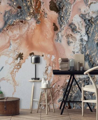 Maßgeschneidertes abstraktes Wandbild in Rosa, Grau und Gold namens Unearthing von Petra Meikle de Vlas für Schlafzimmer und Wohnzimmer