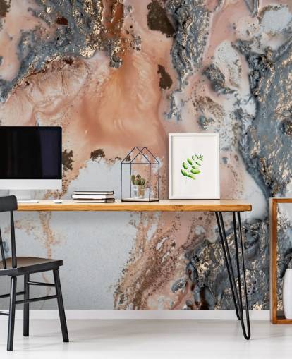 pink, grey and gold custom abstract wall mural called Unearthing by Petra Meikle de Vlas for bedrooms and living rooms