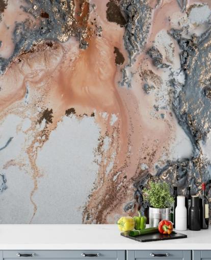 peinture murale abstraite personnalisée rose, gris et or appelée Unearthing par Petra Meikle de Vlas pour les chambres et les salons peinture murale abstraite personnalisée rose, gris et or appelée Unearthing par Petra Meikle de Vlas pour les chambres et les salons