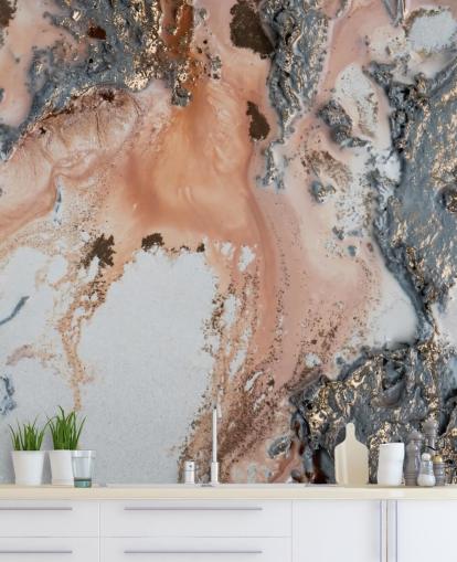 roze, grijze en gouden abstracte muurschildering op maat genaamd Unearthing van Petra Meikle de Vlas voor slaapkamers en woonkamers roze, grijze en gouden abstracte muurschildering op maat genaamd Unearthing van Petra Meikle de Vlas voor slaapkamers en woonkamers