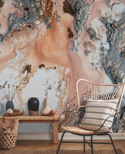 murale astratto personalizzato rosa, grigio e oro chiamato Unearthing di Petra Meikle de Vlas per camere da letto e salotti murale astratto personalizzato rosa, grigio e oro chiamato Unearthing di Petra Meikle de Vlas per camere da letto e salotti