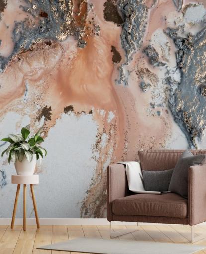 murale astratto personalizzato rosa, grigio e oro chiamato Unearthing di Petra Meikle de Vlas per camere da letto e salotti murale astratto personalizzato rosa, grigio e oro chiamato Unearthing di Petra Meikle de Vlas per camere da letto e salotti