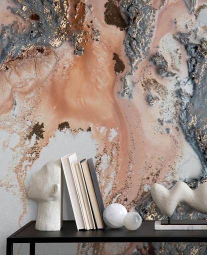 pink, gray and gold custom abstract wall mural called Unearthing by Petra Meikle de Vlas for bedrooms and living rooms