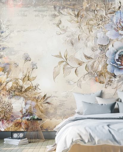 blue custom floral wallpaper mural called Distressed Blue Florals by Rafal Kulik for bedrooms and lounges blue custom floral wallpaper mural called Distressed Blue Florals by Rafal Kulik for bedrooms and lounges