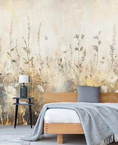 lyst tilpassbart blomstertapet vægmaleri kaldet Distressed Bright Florals II af Rafal Kulik