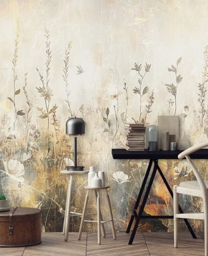 heldere aanpasbare bloemenbehangmuurschildering genaamd Distressed Bright Florals II van Rafal Kulik