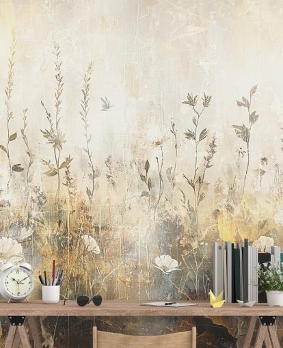 heldere aanpasbare bloemenbehangmuurschildering genaamd Distressed Bright Florals II van Rafal Kulik